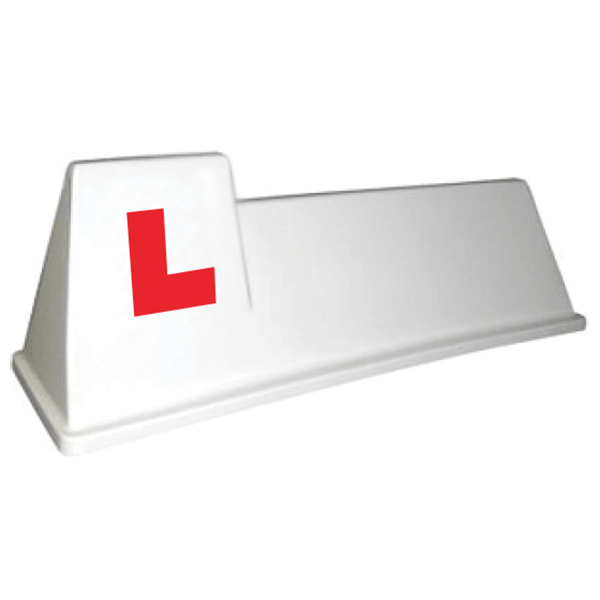 White High Riser Roof Sign with L-Plates Applied
